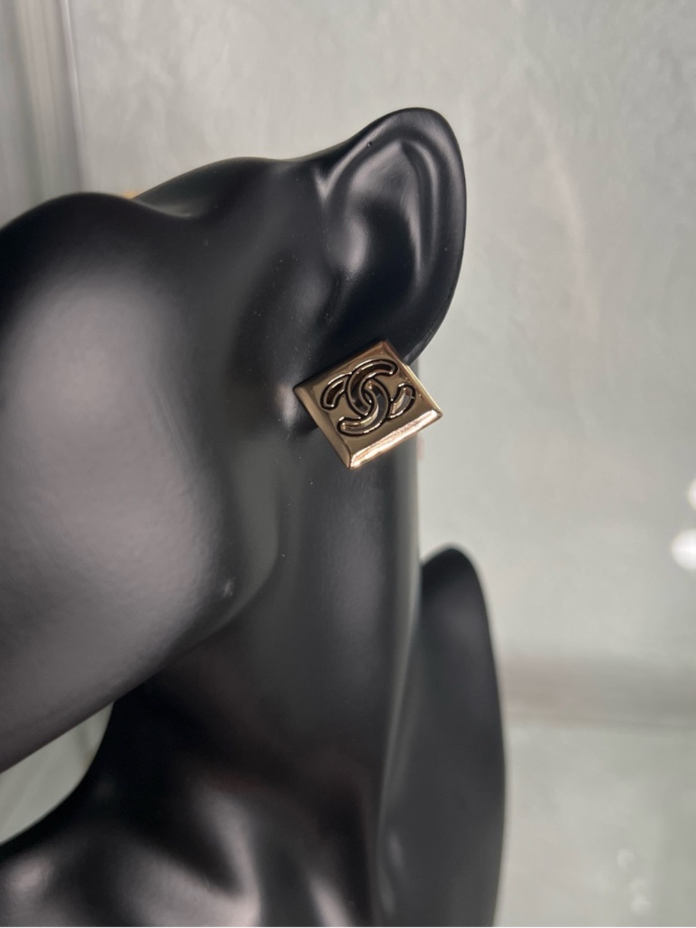 Square CC Logo Gold-Tone Stud Earrings